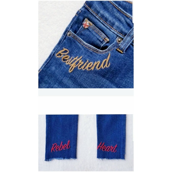 GIRL'S HUDSON 2-PIECE "BESTFRIEND BIG REBEL HEART" STRETCH JEANS + JACKET Sz 10 - Picture 3 of 12